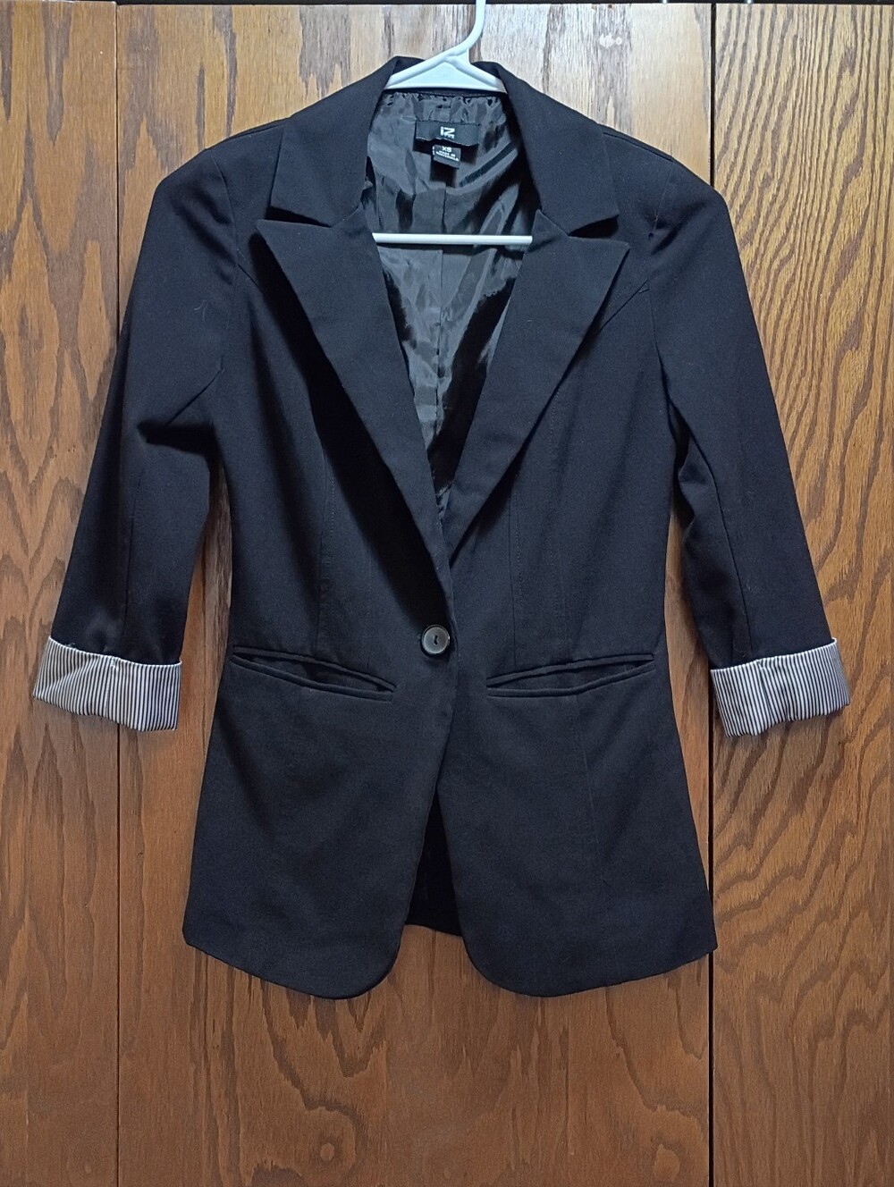 IZ Byer Black Women's Single-Button Blazer with Rolled Cuffs